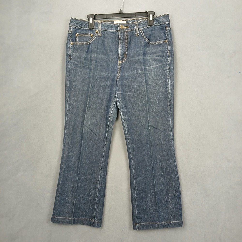 St. John's Bay Jeans Women 14P Blue Denim Cotton Stretch Medium Wash Bootcut Leg